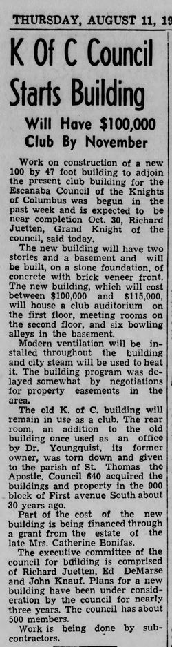 LaFoilles Bowling Alleys - Aug 1949 Lanes Being Installed At K Of C In Escanaba